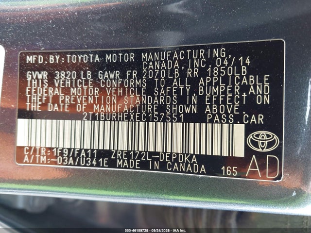 Продаж на аукціоні авто 2014 Toyota Corolla L, vin: 2T1BURHEXEC157551, номер лоту: 46189725