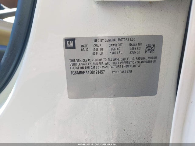 46189735 :رقم المزاد ، 1G6AB5RA1D0121457 vin ، 2013 Cadillac Ats Luxury مزاد بيع