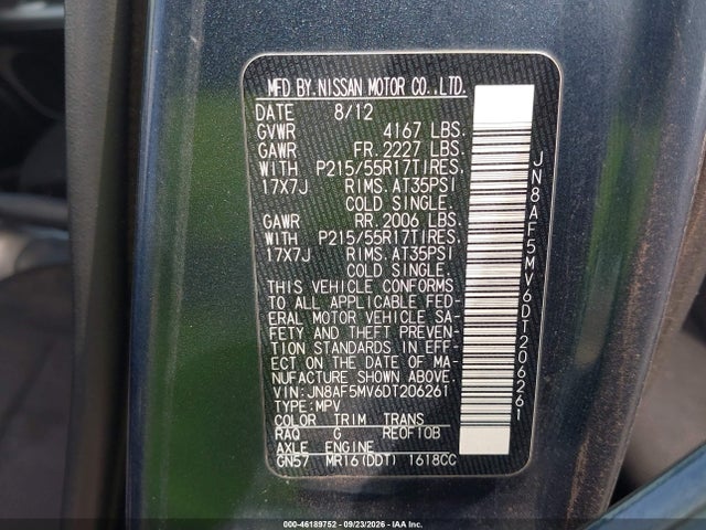 Aukcja sprzedaży 2013 Nissan Juke S, vin: JN8AF5MV6DT206261, numer aukcji: 46189752