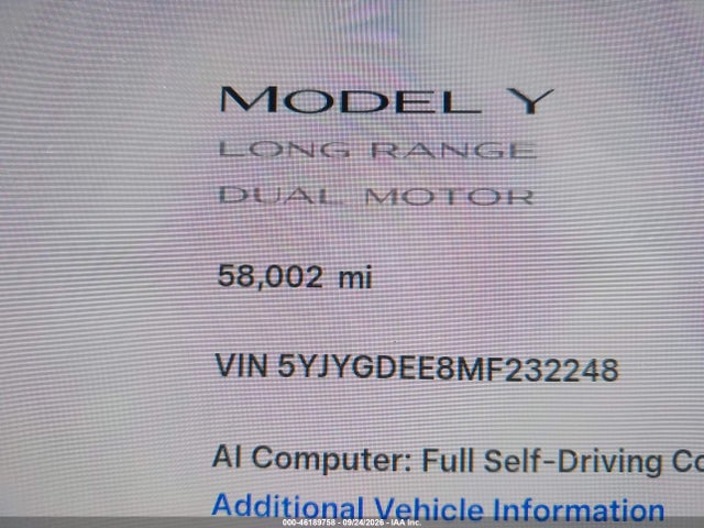 Продаж на аукціоні авто 2021 Tesla Model Y Long Range Dual Motor All-wheel Drive, vin: 5YJYGDEE8MF232248, номер лоту: 46189758