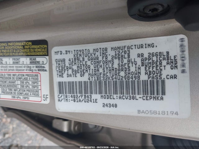 Продажа на аукционе авто 2004 Toyota Camry Le, vin: 4T1BE32K54U298498, номер лота: 46189763