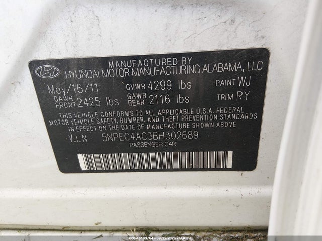 Продажа на аукционе авто 2011 Hyundai Sonata Limited, vin: 5NPEC4AC3BH302689, номер лота: 46189764