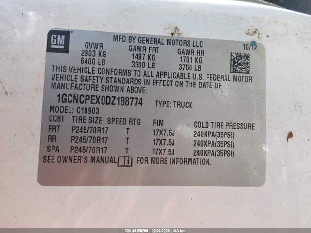 Продаж на аукціоні авто 2013 Chevrolet Silverado 1500 Work Truck, vin: 1GCNCPEX0DZ188774, номер лоту: 46189766