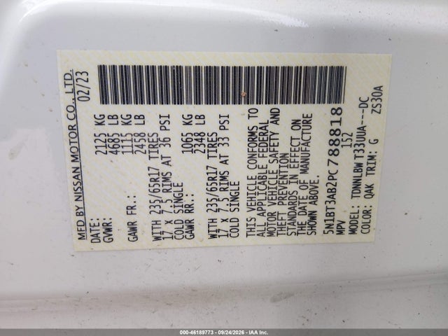 Aukcja sprzedaży 2023 Nissan Rogue S Intelligent Awd, vin: 5N1BT3AB2PC788818, numer aukcji: 46189773