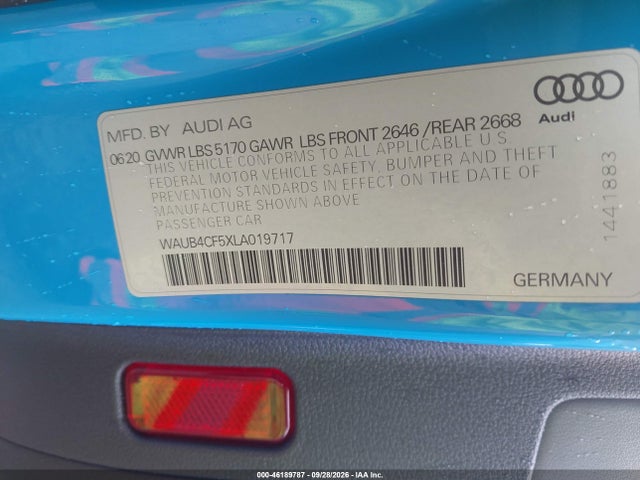 46189787 :رقم المزاد ، WAUB4CF5XLA019717 vin ، 2020 Audi S5 Sportback Prestige Tfsi Quattro Tiptronic مزاد بيع
