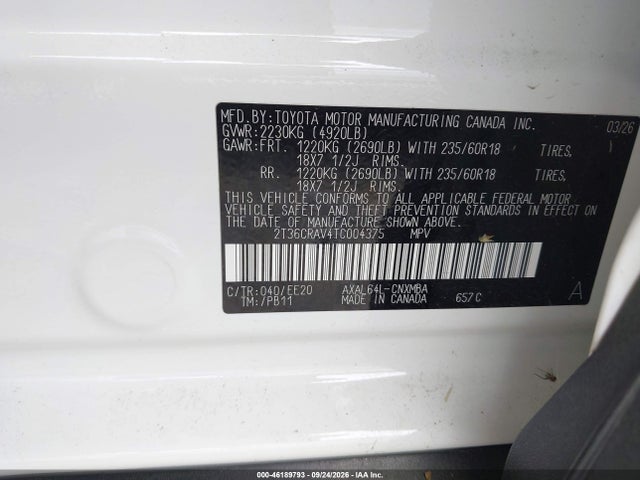 Продажа на аукционе авто 2026 Toyota Rav4 Xle Premium, vin: 2T36CRAV4TC004375, номер лота: 46189793