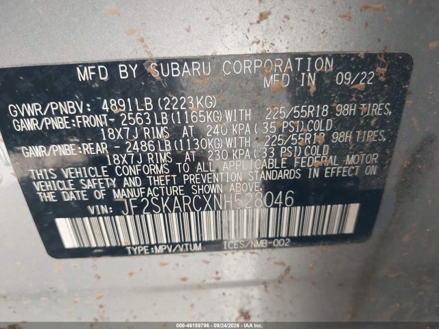Aukcja sprzedaży 2022 Subaru Forester Touring, vin: JF2SKARCXNH528046, numer aukcji: 46189796