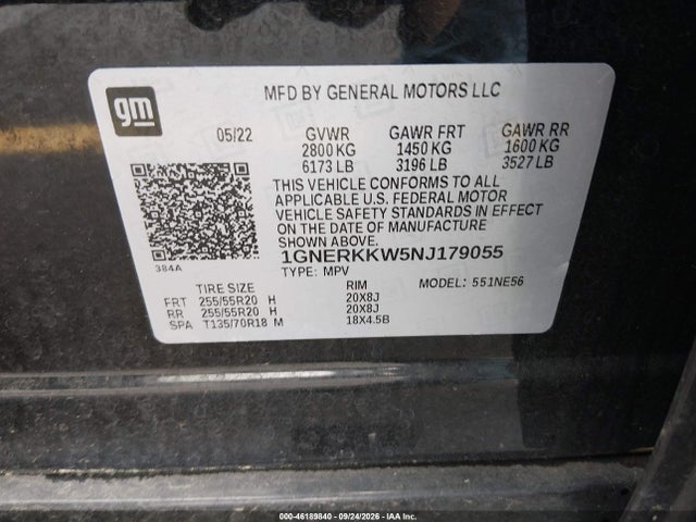 2022 Chevrolet Traverse Fwd Premier მანქანა იყიდება აუქციონზე, vin: 1GNERKKW5NJ179055, აუქციონის ნომერი: 46189840