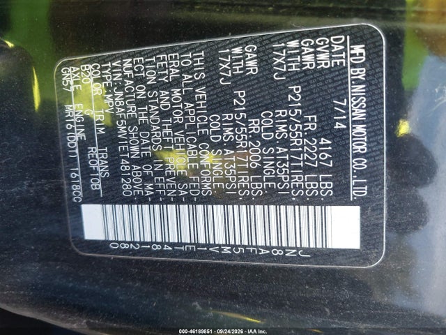 46189851 :رقم المزاد ، JN8AF5MV1ET481280 vin ، 2014 Nissan Juke S مزاد بيع