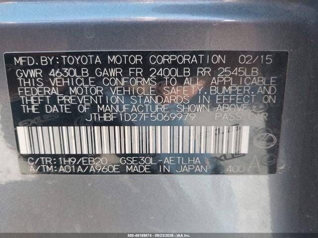 Продаж на аукціоні авто 2015 Lexus Is 250, vin: JTHBF1D27F5069979, номер лоту: 46189874