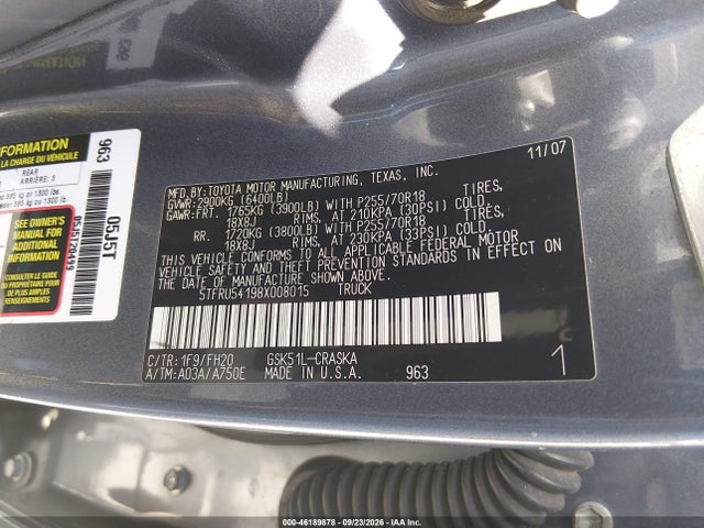 Продаж на аукціоні авто 2008 Toyota Tundra Base V6, vin: 5TFRU54198X008015, номер лоту: 46189878