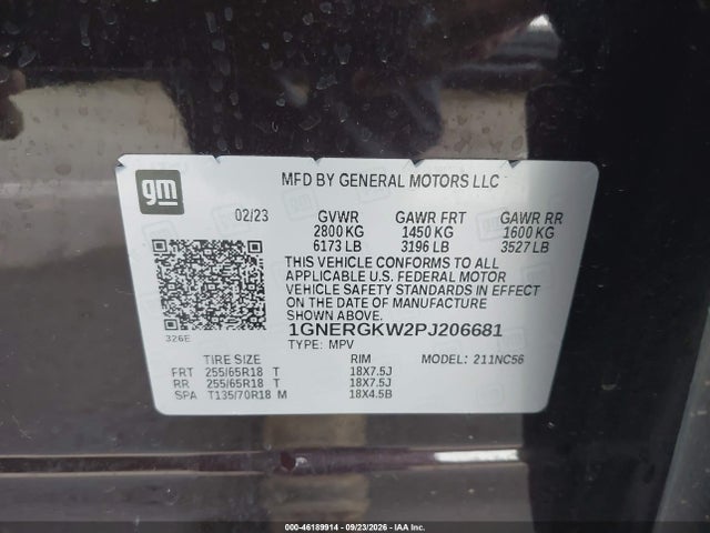46189914 :رقم المزاد ، 1GNERGKW2PJ206681 vin ، 2023 Chevrolet Traverse Fwd Lt Cloth مزاد بيع