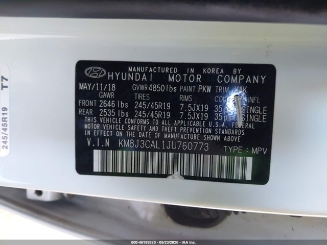 KM8J3CAL1JU760773 Hyundai Tucson Sport
