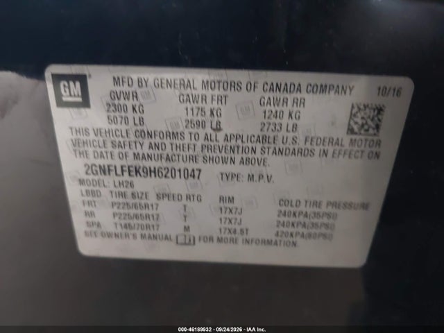 Продажа на аукционе авто 2017 Chevrolet Equinox Lt, vin: 2GNFLFEK9H6201047, номер лота: 46189932