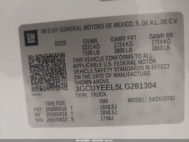 Продажа на аукционе авто 2020 Chevrolet Silverado 1500 4wd  Standard Bed Rst, vin: 3GCUYEEL5LG281304, номер лота: 46189957