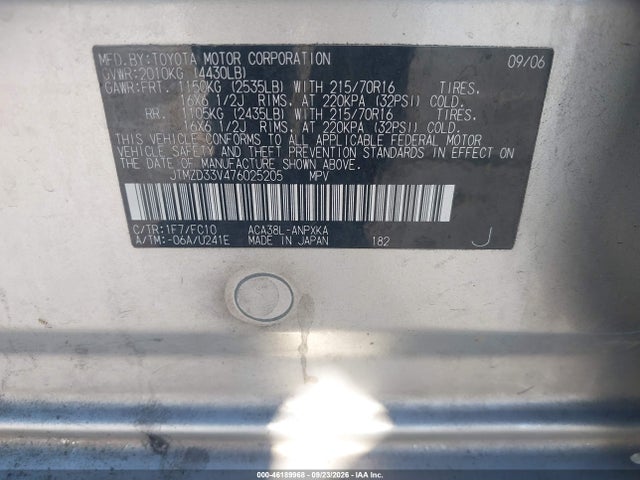 Aukcja sprzedaży 2007 Toyota Rav4, vin: JTMZD33V476025205, numer aukcji: 46189968