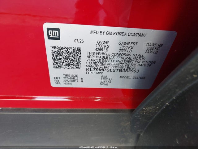 Продажа на аукционе авто 2026 Chevrolet Trailblazer Fwd Lt, vin: KL79MPSL2TB053963, номер лота: 46189972