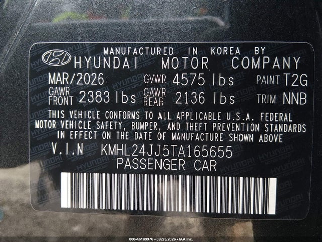 Продаж на аукціоні авто 2026 Hyundai Sonata Hybrid Blue, vin: KMHL24JJ5TA165655, номер лоту: 46189976