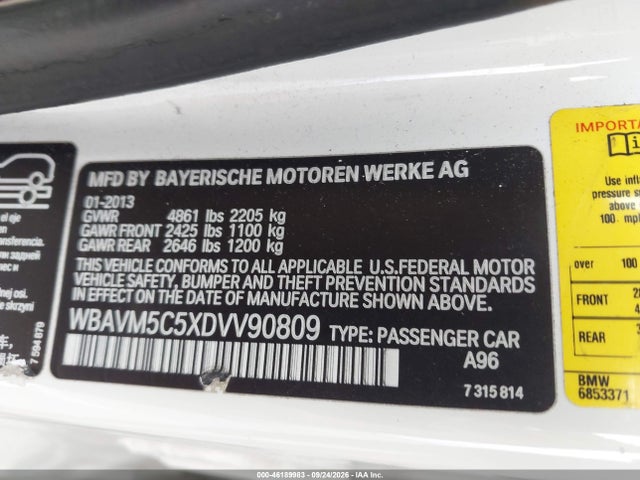 Aukcja sprzedaży 2013 Bmw X1 Xdrive35i, vin: WBAVM5C5XDVV90809, numer aukcji: 46189983