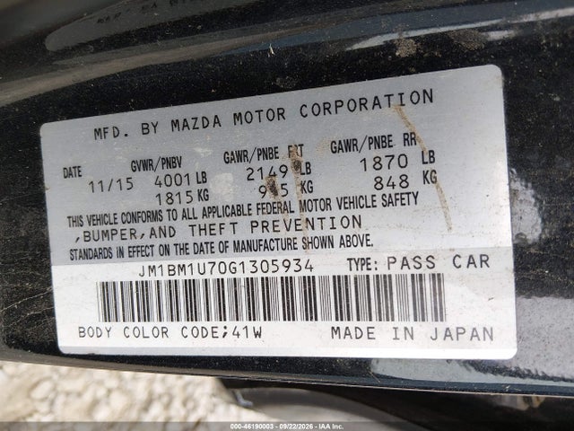 Продажа на аукционе авто 2016 Mazda Mazda3 I Sport, vin: JM1BM1U70G1305934, номер лота: 46190003
