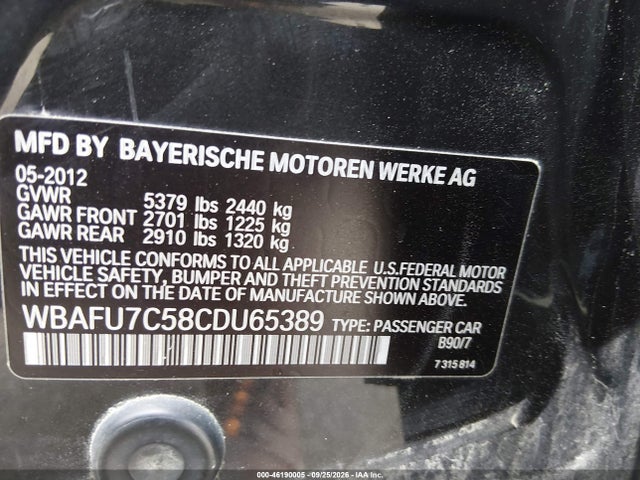 Aukcja sprzedaży 2012 Bmw 5 Series 535i Xdrive, vin: WBAFU7C58CDU65389, numer aukcji: 46190005