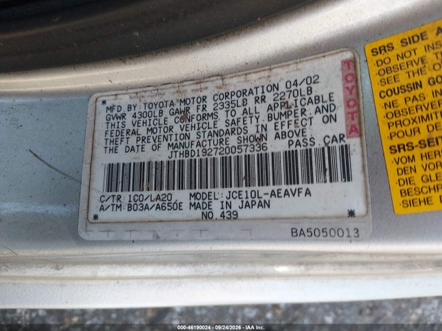 Продаж на аукціоні авто 2002 Lexus Is 300, vin: JTHBD192720057336, номер лоту: 46190024
