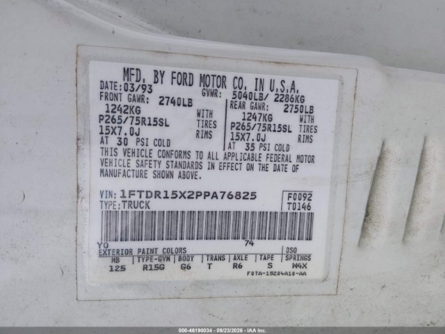 Aukcja sprzedaży 1993 Ford Ranger Super Cab, vin: 1FTDR15X2PPA76825, numer aukcji: 46190034