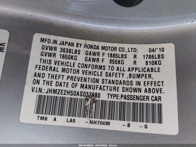 Продажа на аукционе авто 2010 Honda Insight Lx, vin: JHMZE2H50AS037980, номер лота: 46190054