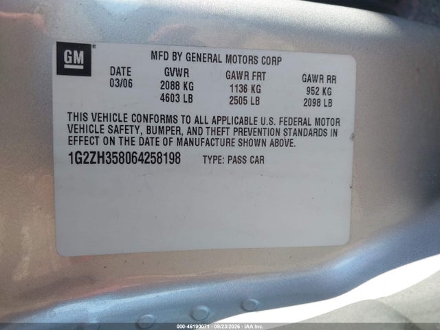 46190071 :رقم المزاد ، 1G2ZH358064258198 vin ، 2006 Pontiac G6 Gt مزاد بيع
