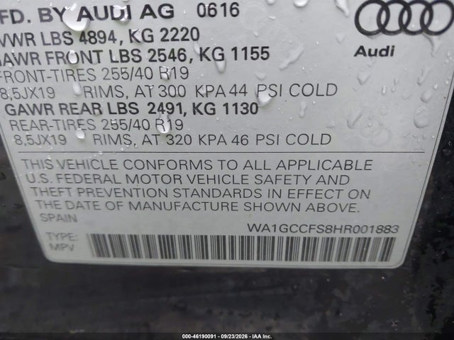 Продаж на аукціоні авто 2017 Audi Q3 2.0t Premium, vin: WA1GCCFS8HR001883, номер лоту: 46190091