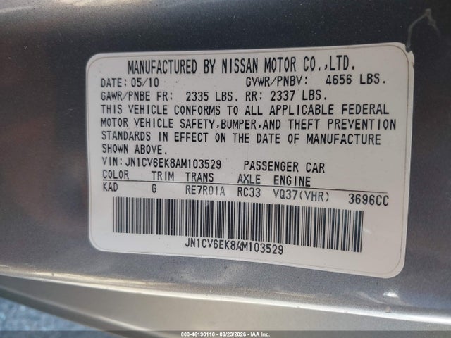 46190110 :رقم المزاد ، JN1CV6EK8AM103529 vin ، 2010 Infiniti G37 Journey مزاد بيع