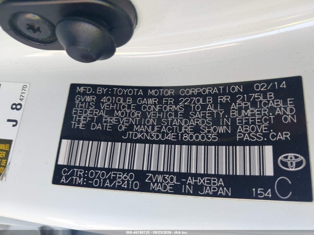 Aukcja sprzedaży 2014 Toyota Prius Three, vin: JTDKN3DU4E1800035, numer aukcji: 46190125