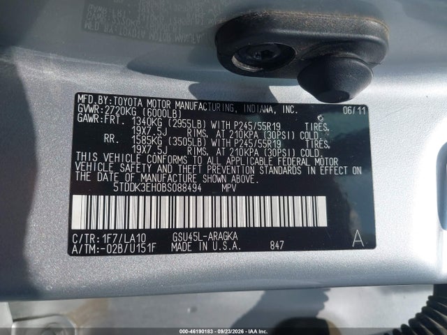 46190183 :رقم المزاد ، 5TDDK3EH0BS088494 vin ، 2011 Toyota Highlander Limited V6 مزاد بيع