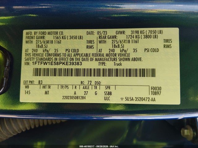 2023 Ford F-150 Xlt მანქანა იყიდება აუქციონზე, vin: 1FTFW1E58PKE39383, აუქციონის ნომერი: 46190217