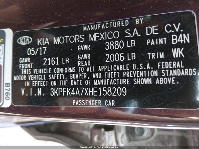 Продаж на аукціоні авто 2017 Kia Forte Lx, vin: 3KPFK4A7XHE158209, номер лоту: 46190225