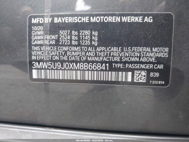 Aukcja sprzedaży 2021 Bmw M340i M340i Xdrive, vin: 3MW5U9J0XM8B66841, numer aukcji: 46190260