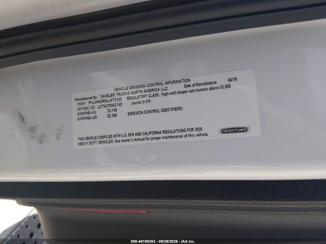 2020 Freightliner New Cascadia 126 მანქანა იყიდება აუქციონზე, vin: 1FUJHHDR9LLKT3133, აუქციონის ნომერი: 46190263