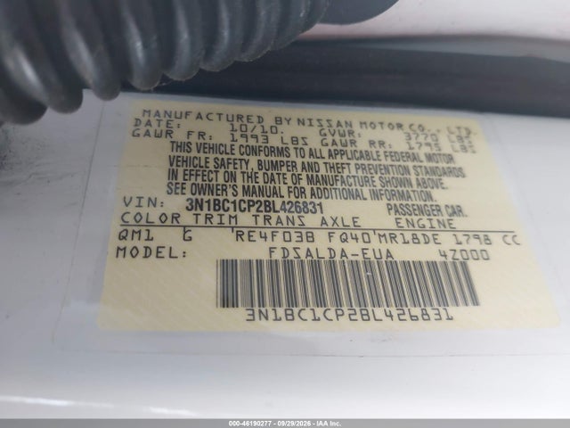 46190277 :رقم المزاد ، 3N1BC1CP2BL426831 vin ، 2011 Nissan Versa 1.8s مزاد بيع