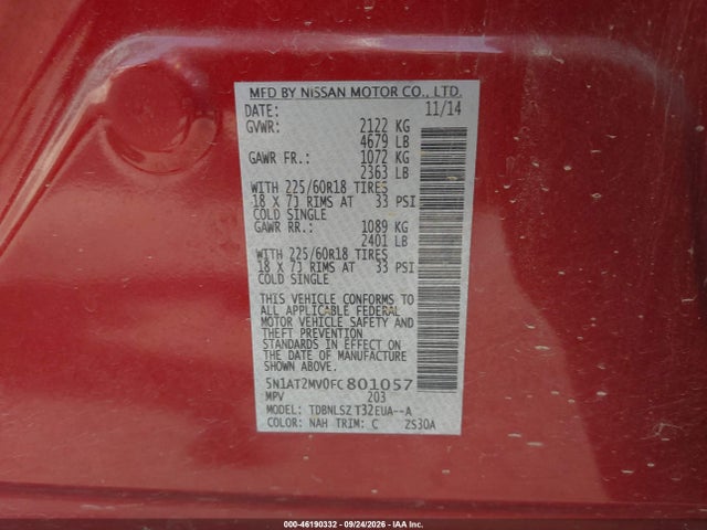 Nissan Rogue Sl 2015 5N1AT2MV0FC801057 Image 9