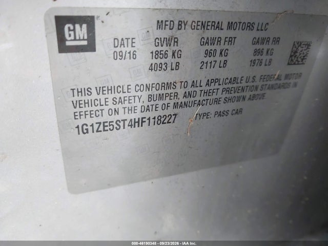 Продаж на аукціоні авто 2017 Chevrolet Malibu 1lt, vin: 1G1ZE5ST4HF118227, номер лоту: 46190348