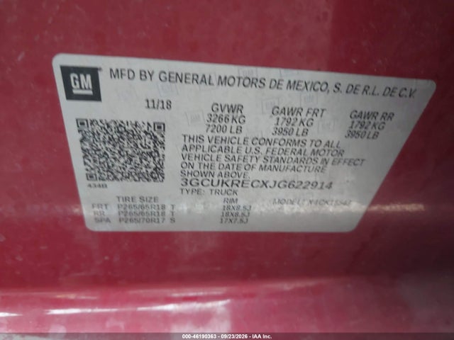 46190363 :رقم المزاد ، 3GCUKRECXJG622914 vin ، 2018 Chevrolet Silverado 1500 2lt مزاد بيع