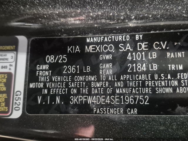 Aukcja sprzedaży 2025 Kia K4 Gt-line, vin: 3KPFW4DE4SE196752, numer aukcji: 46190365