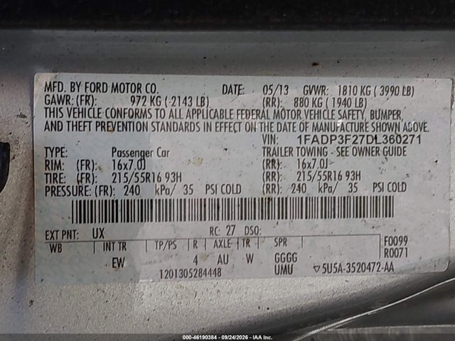 Продаж на аукціоні авто 2013 Ford Focus Se, vin: 1FADP3F27DL360271, номер лоту: 46190384