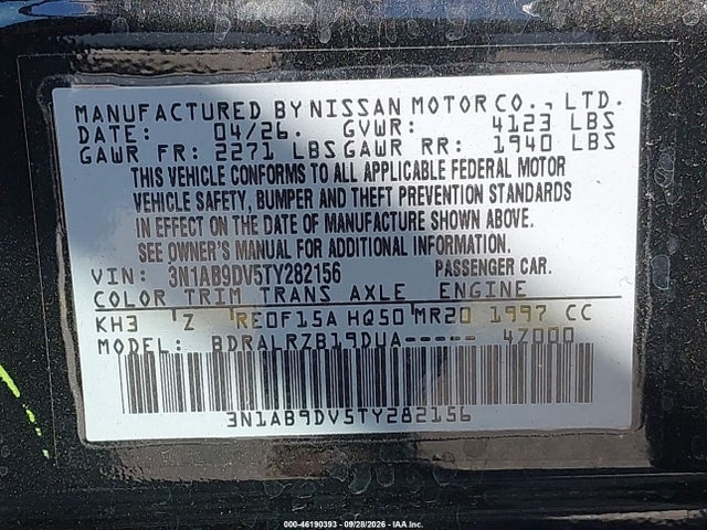 Продажа на аукционе авто 2026 Nissan Sentra Sr, vin: 3N1AB9DV5TY282156, номер лота: 46190393