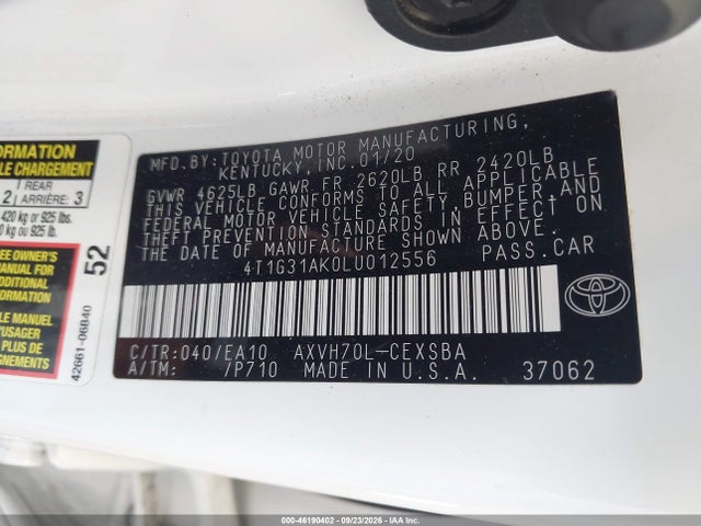 4T1G31AK0LU012556 Toyota Camry Se Hybrid