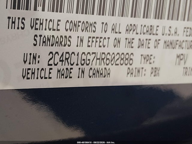 Aukcja sprzedaży 2017 Chrysler Pacifica Limited, vin: 2C4RC1GG7HR602886, numer aukcji: 46190418