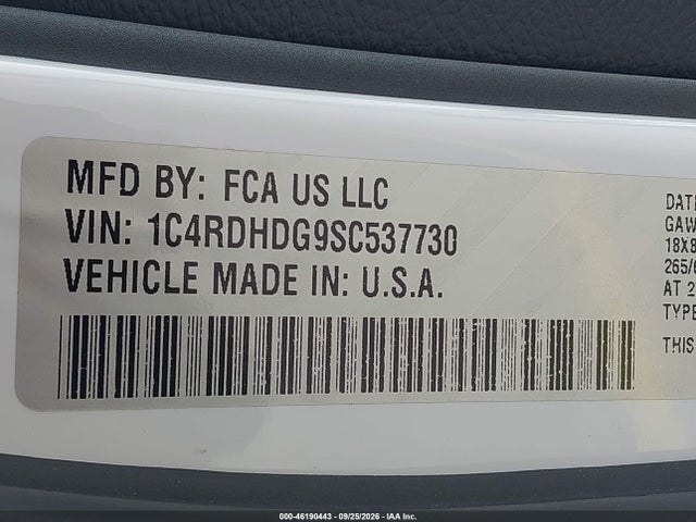 Продаж на аукціоні авто 2025 Dodge Durango Gt Rwd, vin: 1C4RDHDG9SC537730, номер лоту: 46190443