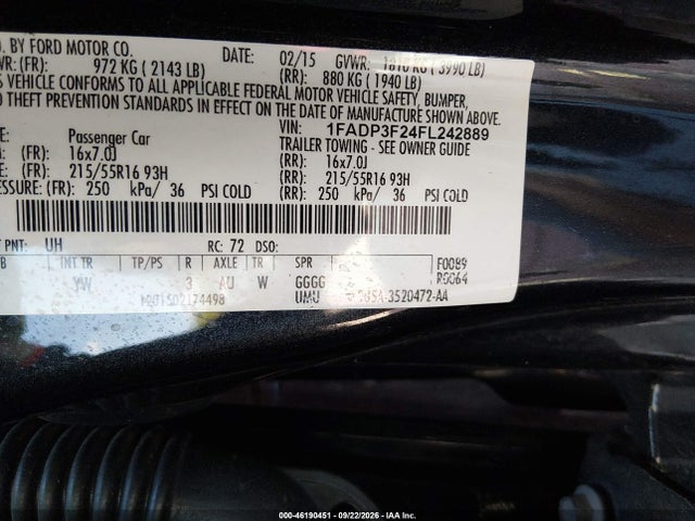 Ford FOCUS SE 2015 1FADP3F24FL242889 Image 9