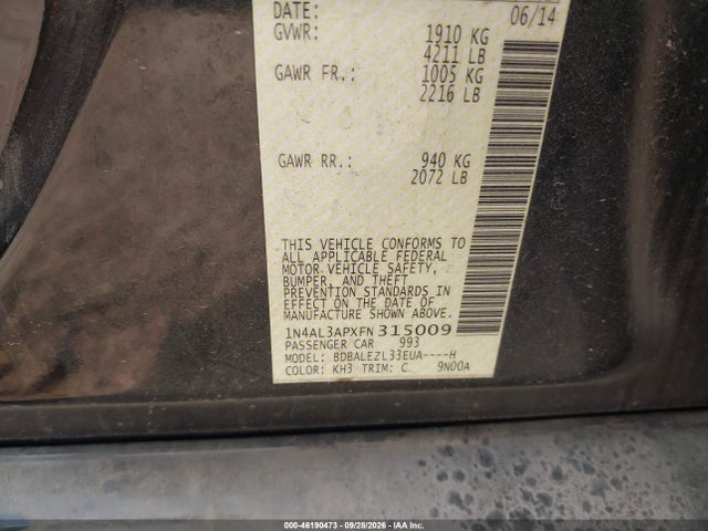 1N4AL3APXFN315009 Nissan Altima 2.5 S