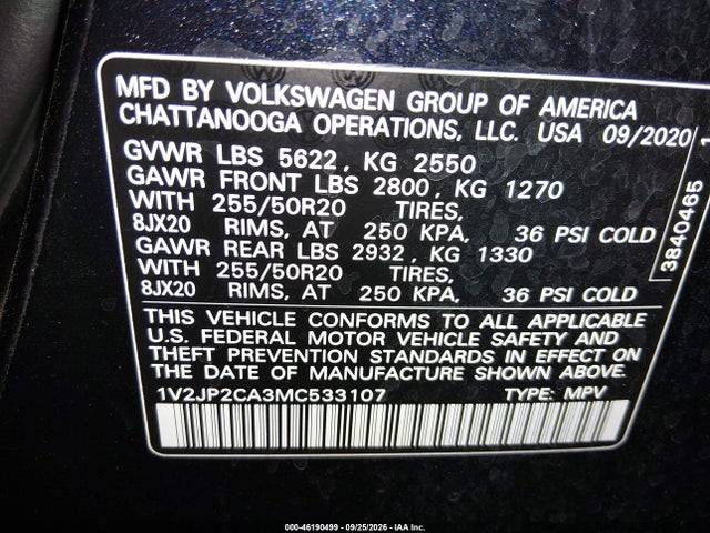 Volkswagen Atlas 2.0t Se W/technology 2021 1V2JP2CA3MC533107 Image 9
